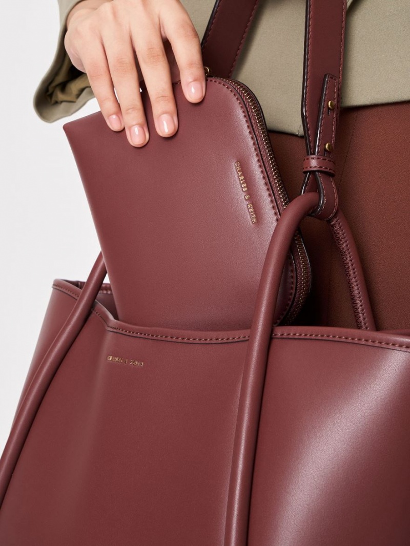 τσάντεσ tote Charles And Keith Tubular Slouchy σοκολάτα | 93502-PZNM