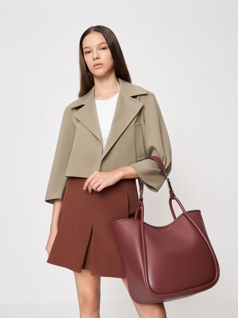 τσάντεσ tote Charles And Keith Tubular Slouchy σοκολάτα | 93502-PZNM