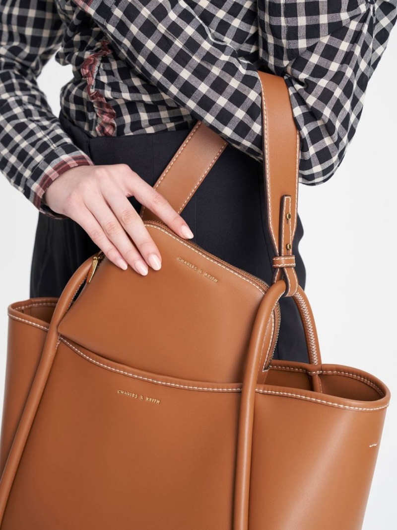 τσάντεσ tote Charles And Keith Tubular Slouchy καφε | 74238-PJLE