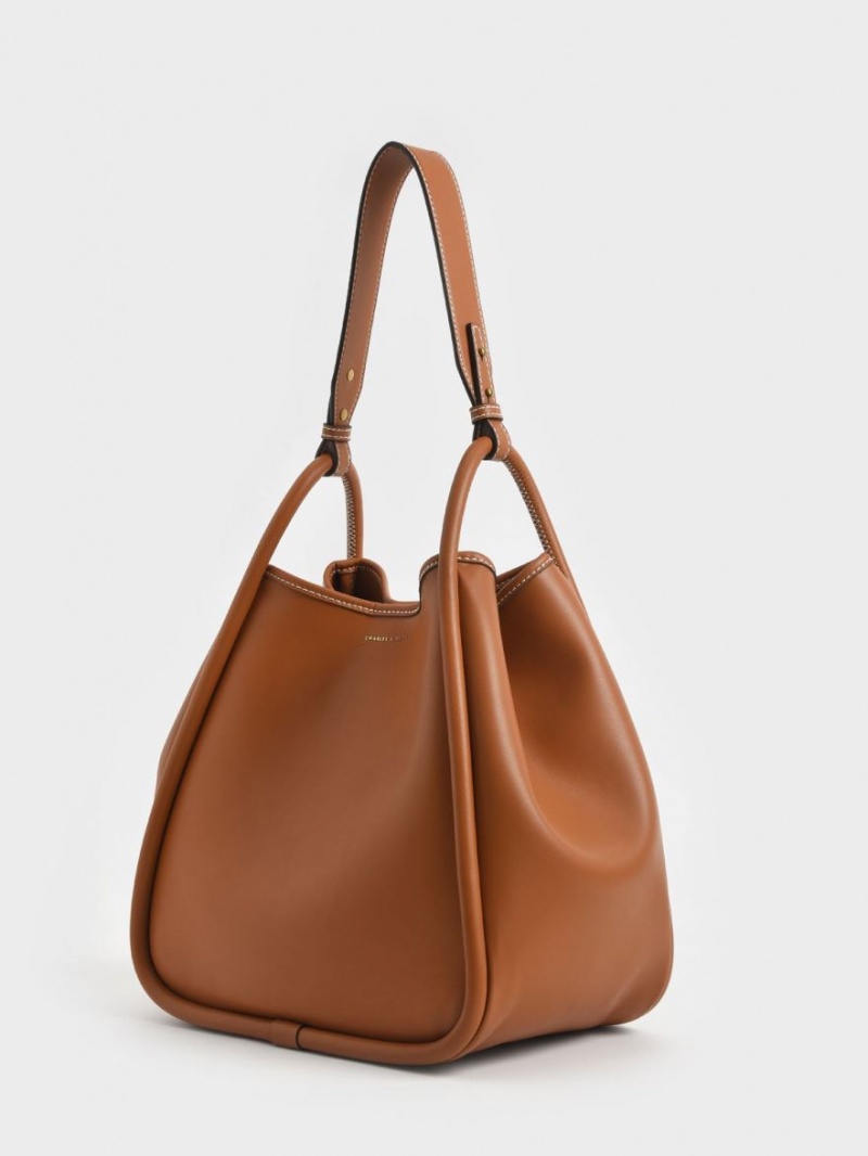 τσάντεσ tote Charles And Keith Tubular Slouchy καφε | 74238-PJLE