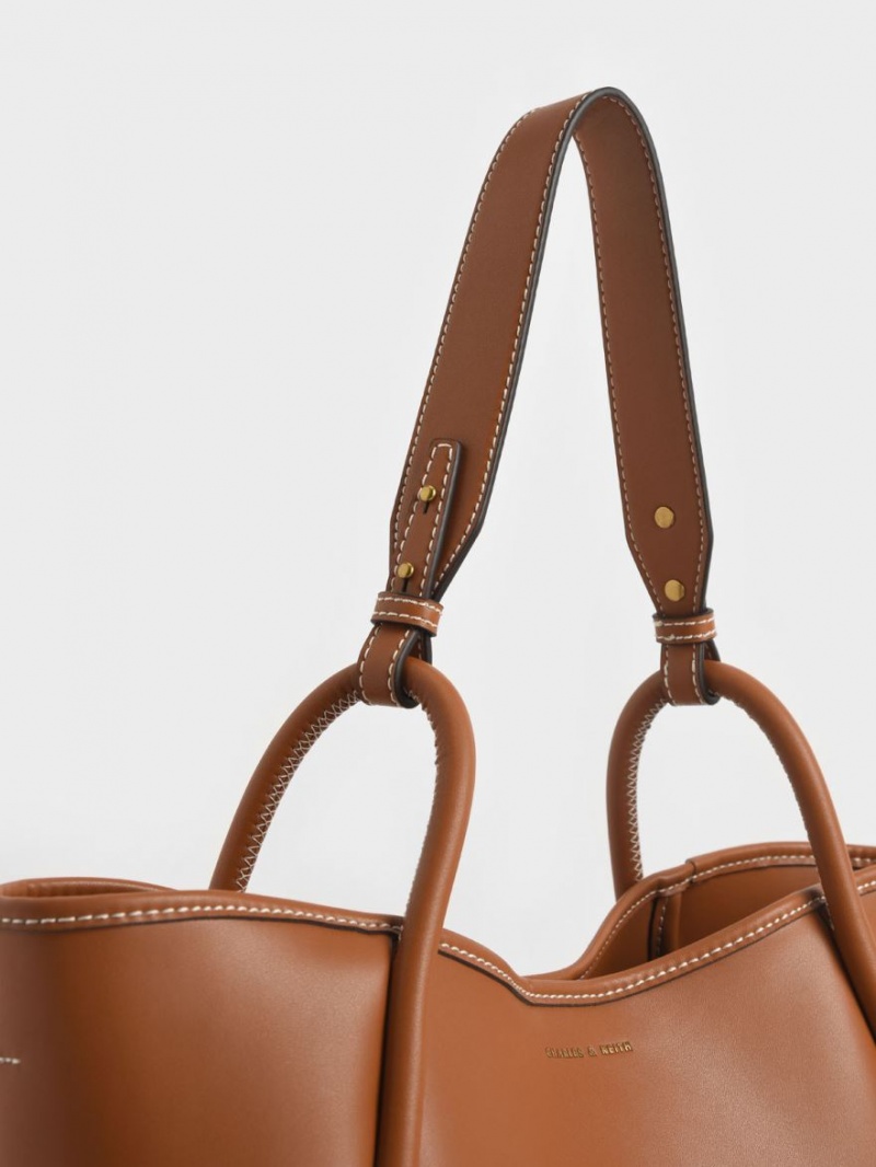 τσάντεσ tote Charles And Keith Tubular Slouchy καφε | 74238-PJLE