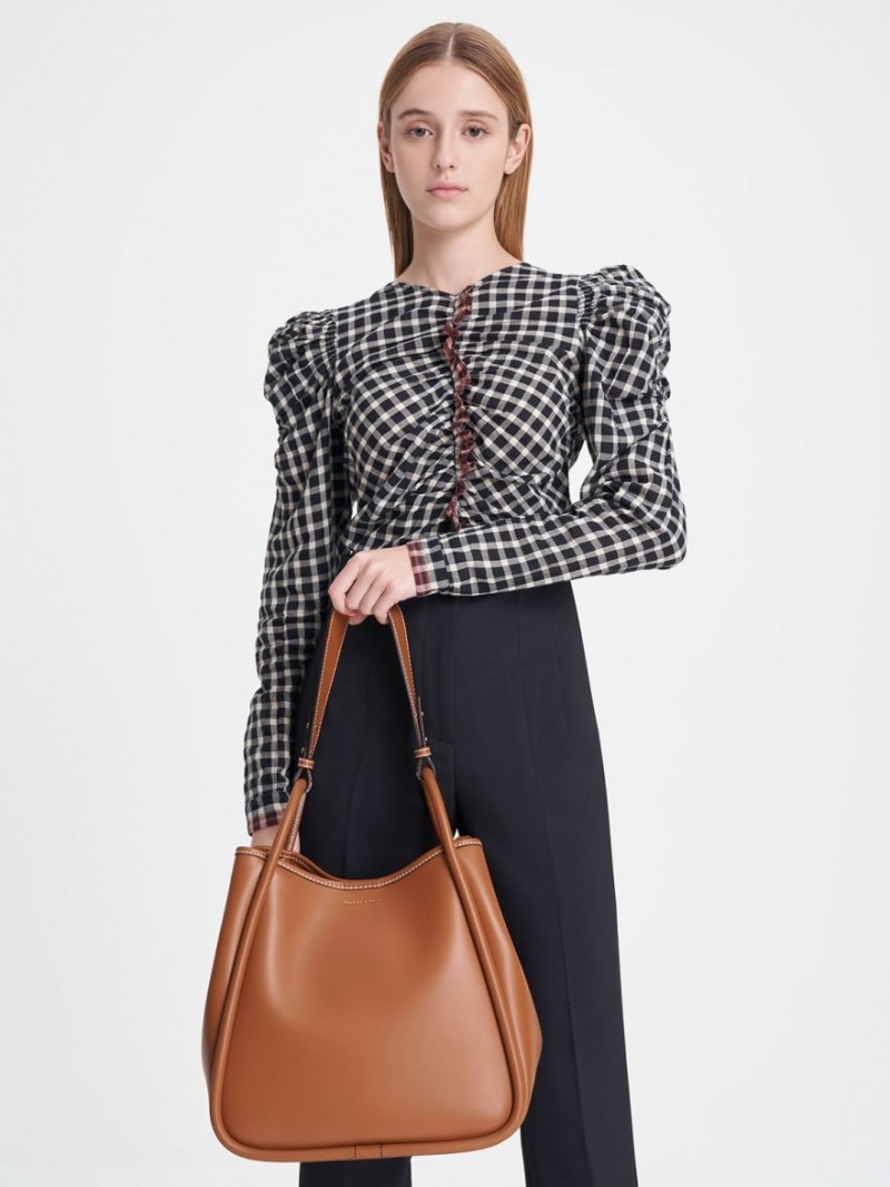 τσάντεσ tote Charles And Keith Tubular Slouchy καφε | 74238-PJLE