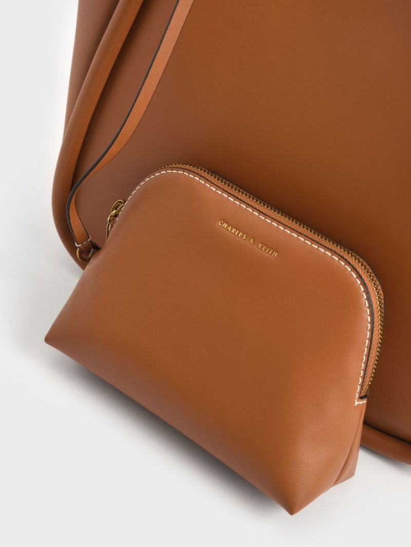 τσάντεσ tote Charles And Keith Tubular Slouchy καφε | 74238-PJLE