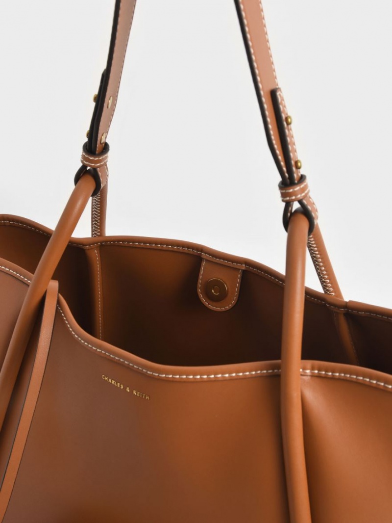 τσάντεσ tote Charles And Keith Tubular Slouchy καφε | 74238-PJLE