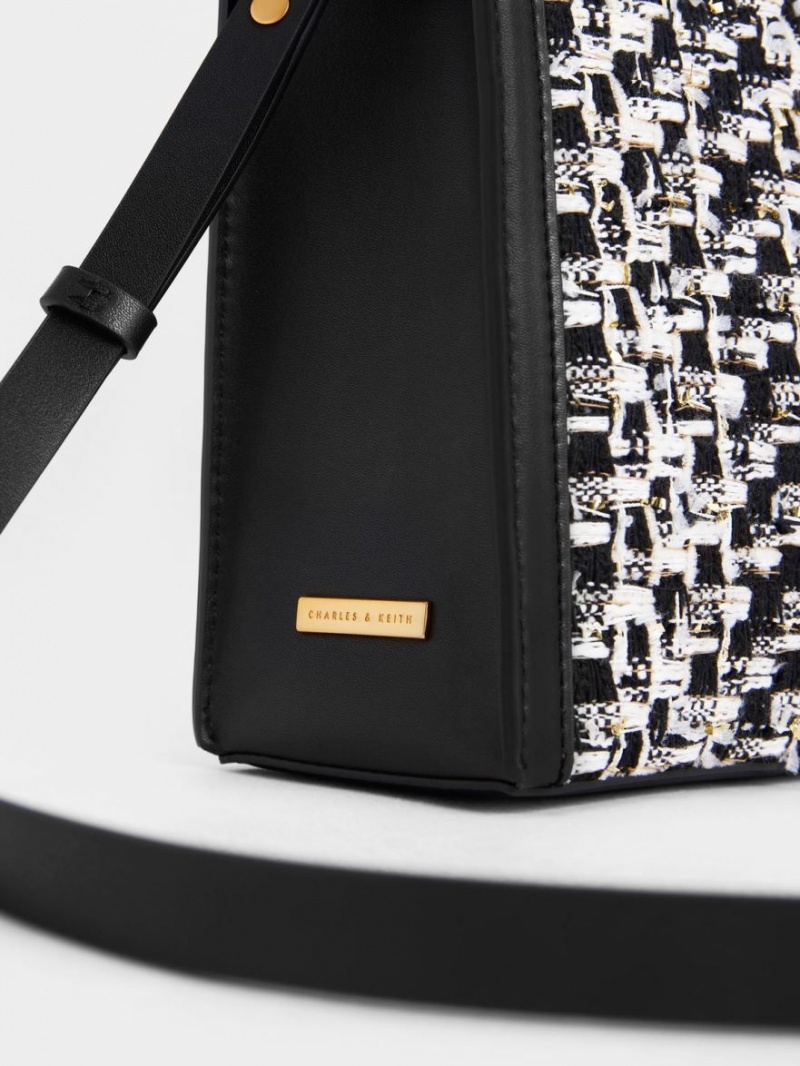 τσάντεσ tote Charles And Keith Tweed Double Handle μαυρα | 36058-LMUB