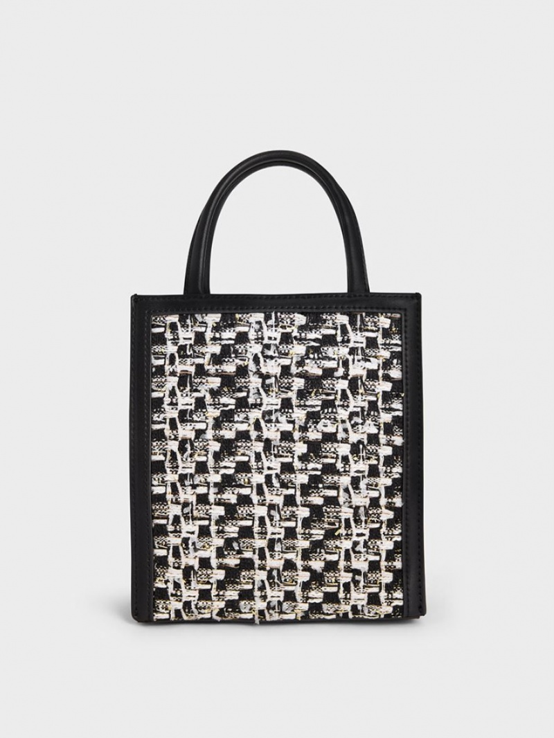 τσάντεσ tote Charles And Keith Tweed Double Handle μαυρα | 36058-LMUB