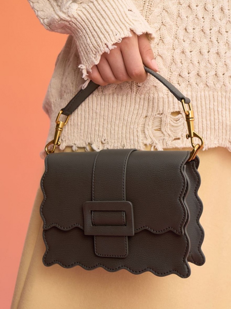 τσάντεσ tote Charles And Keith Waverly Scallop-Trim μαυρα | 50819-MXOU