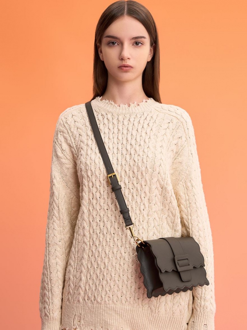 τσάντεσ tote Charles And Keith Waverly Scallop-Trim μαυρα | 50819-MXOU
