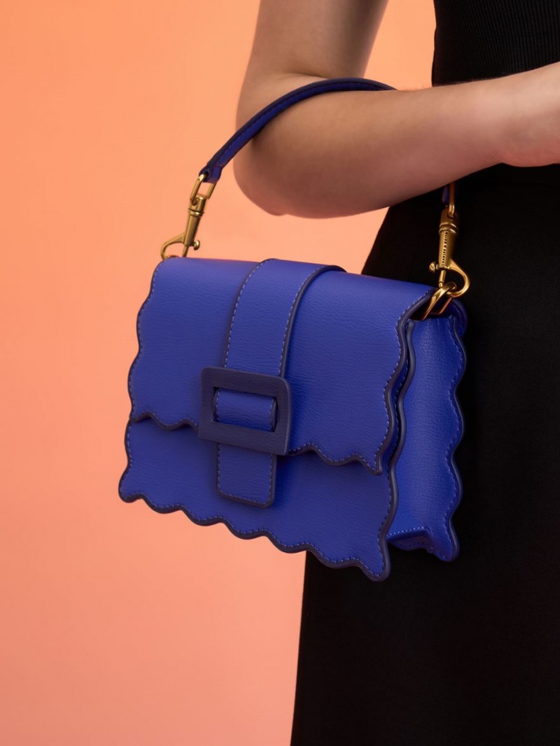 τσάντεσ tote Charles And Keith Waverly Scallop-Trim μπλε | 35620-PNFB