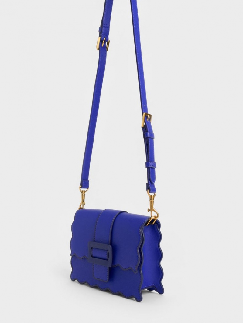 τσάντεσ tote Charles And Keith Waverly Scallop-Trim μπλε | 35620-PNFB