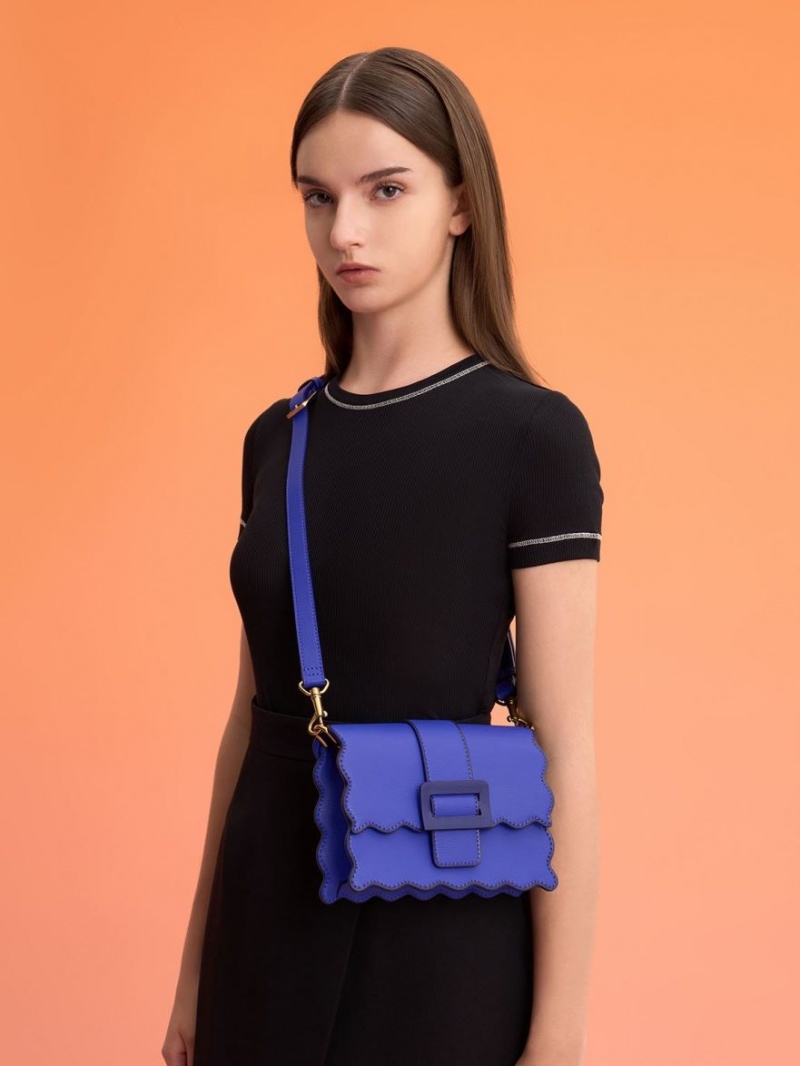 τσάντεσ tote Charles And Keith Waverly Scallop-Trim μπλε | 35620-PNFB