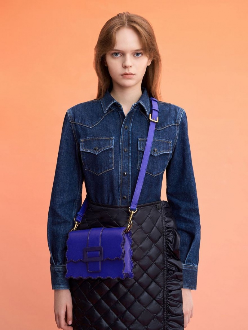 τσάντεσ tote Charles And Keith Waverly Scallop-Trim μπλε | 35620-PNFB