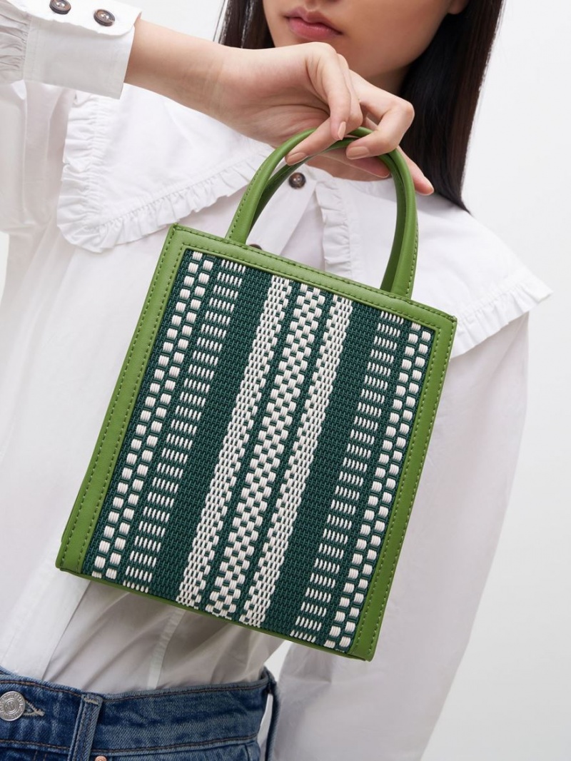 τσάντεσ tote Charles And Keith Woven Double Handle ανοιχτο πρασινο | 25987-VCHM