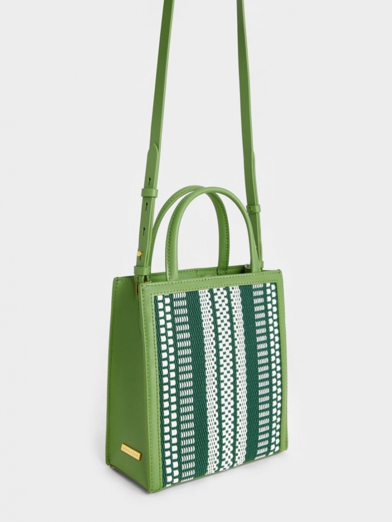 τσάντεσ tote Charles And Keith Woven Double Handle ανοιχτο πρασινο | 25987-VCHM
