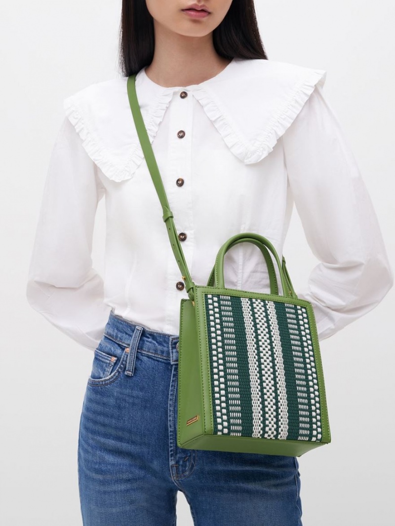 τσάντεσ tote Charles And Keith Woven Double Handle ανοιχτο πρασινο | 25987-VCHM