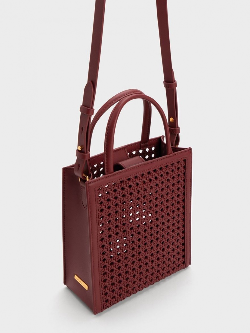τσάντεσ tote Charles And Keith Woven Double Handle μπορντο | 13608-PLXC
