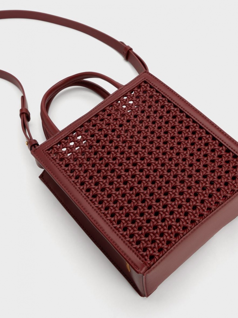 τσάντεσ tote Charles And Keith Woven Double Handle μπορντο | 13608-PLXC