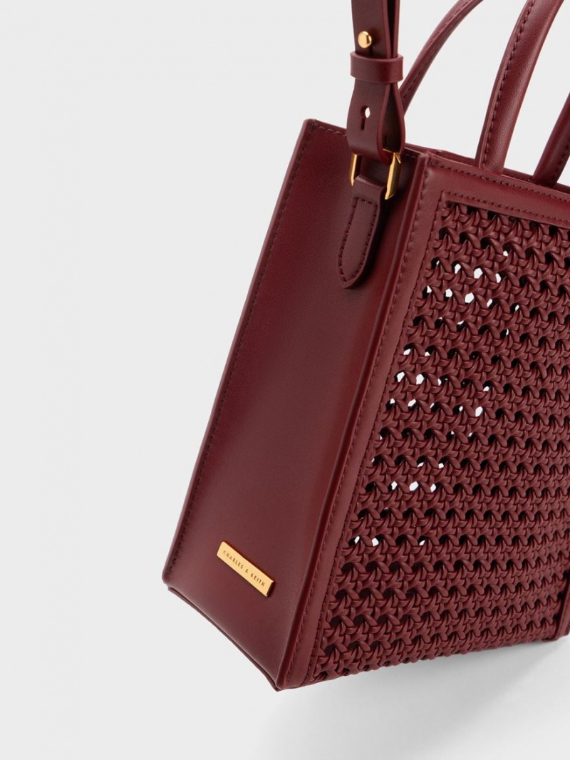 τσάντεσ tote Charles And Keith Woven Double Handle μπορντο | 13608-PLXC