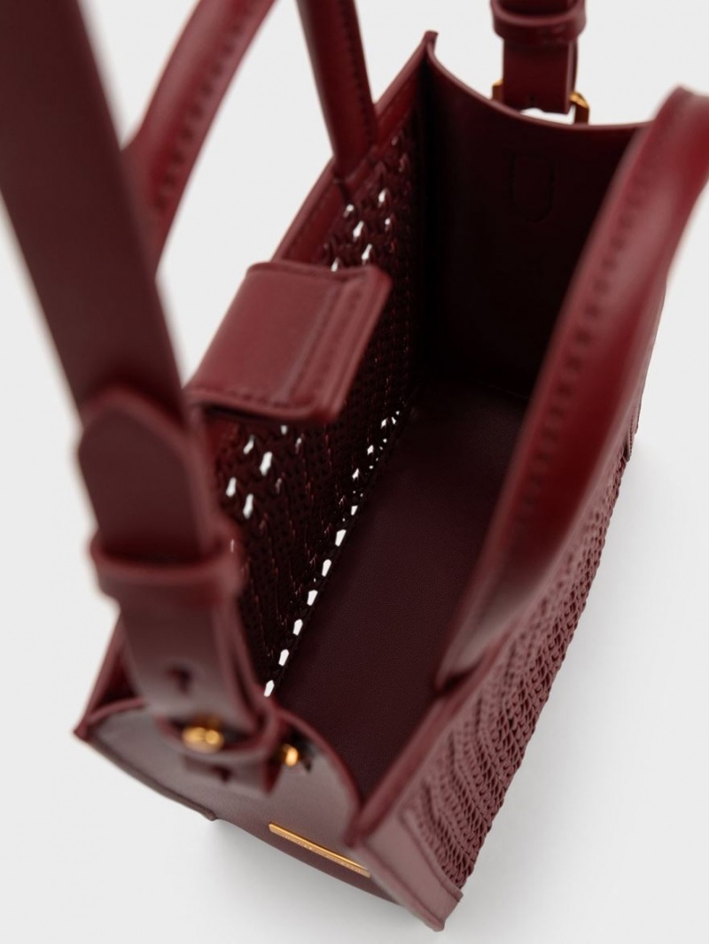 τσάντεσ tote Charles And Keith Woven Double Handle μπορντο | 13608-PLXC