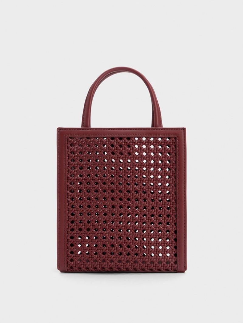 τσάντεσ tote Charles And Keith Woven Double Handle μπορντο | 13608-PLXC