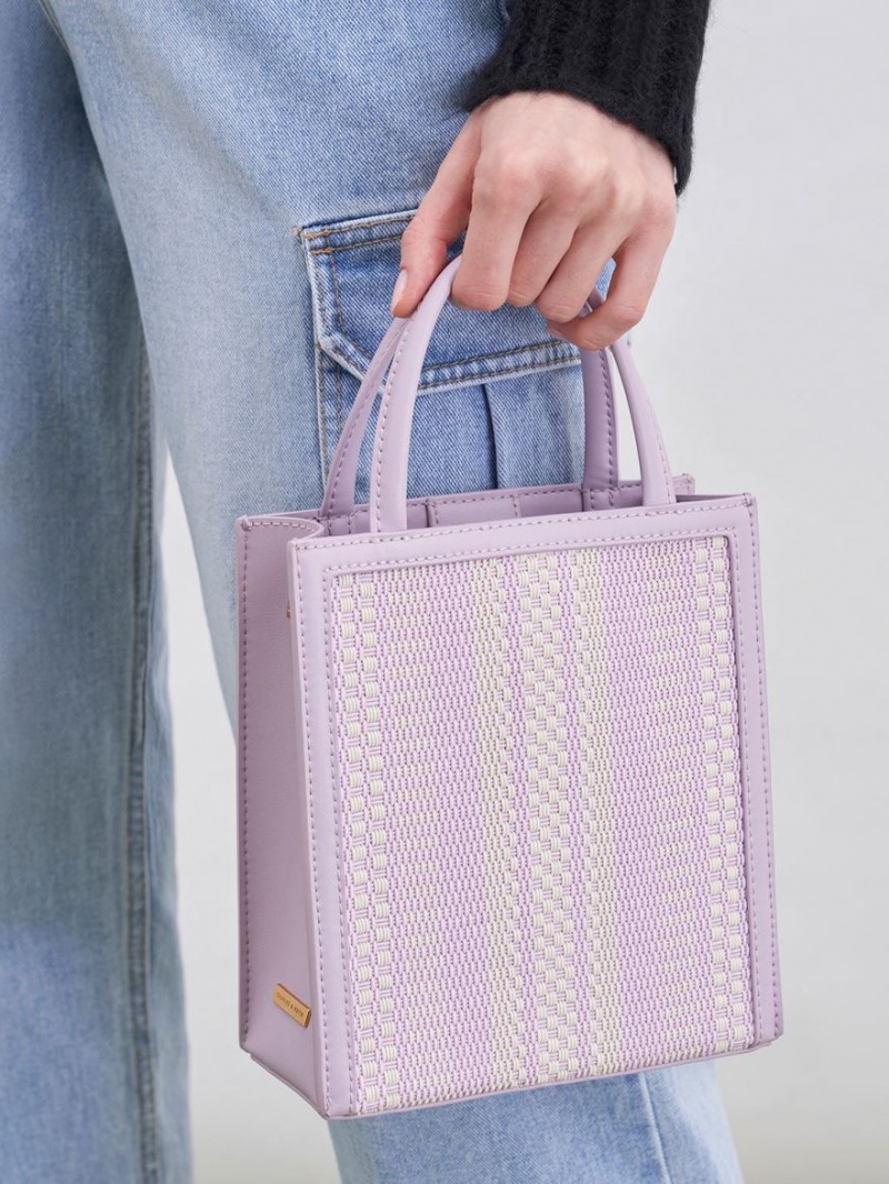 τσάντεσ tote Charles And Keith Woven Double Handle μωβ | 60591-RGXY
