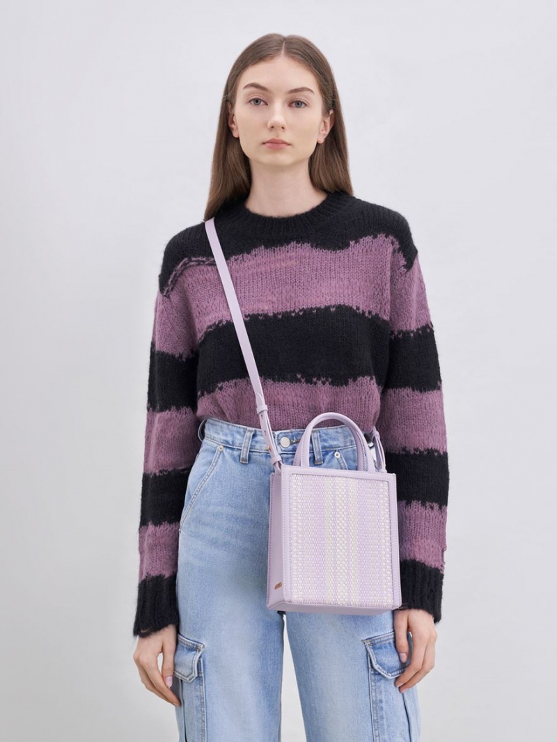 τσάντεσ tote Charles And Keith Woven Double Handle μωβ | 60591-RGXY