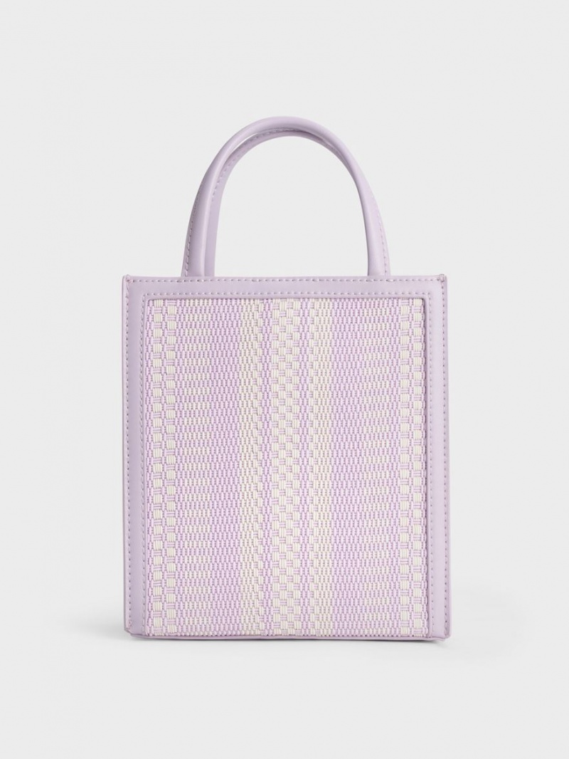 τσάντεσ tote Charles And Keith Woven Double Handle μωβ | 60591-RGXY