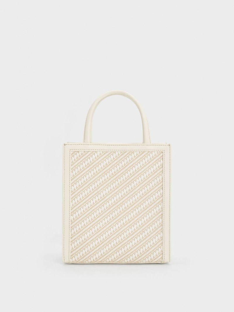 τσάντεσ tote Charles And Keith Woven Double Handle κρέμα | 18946-REYK