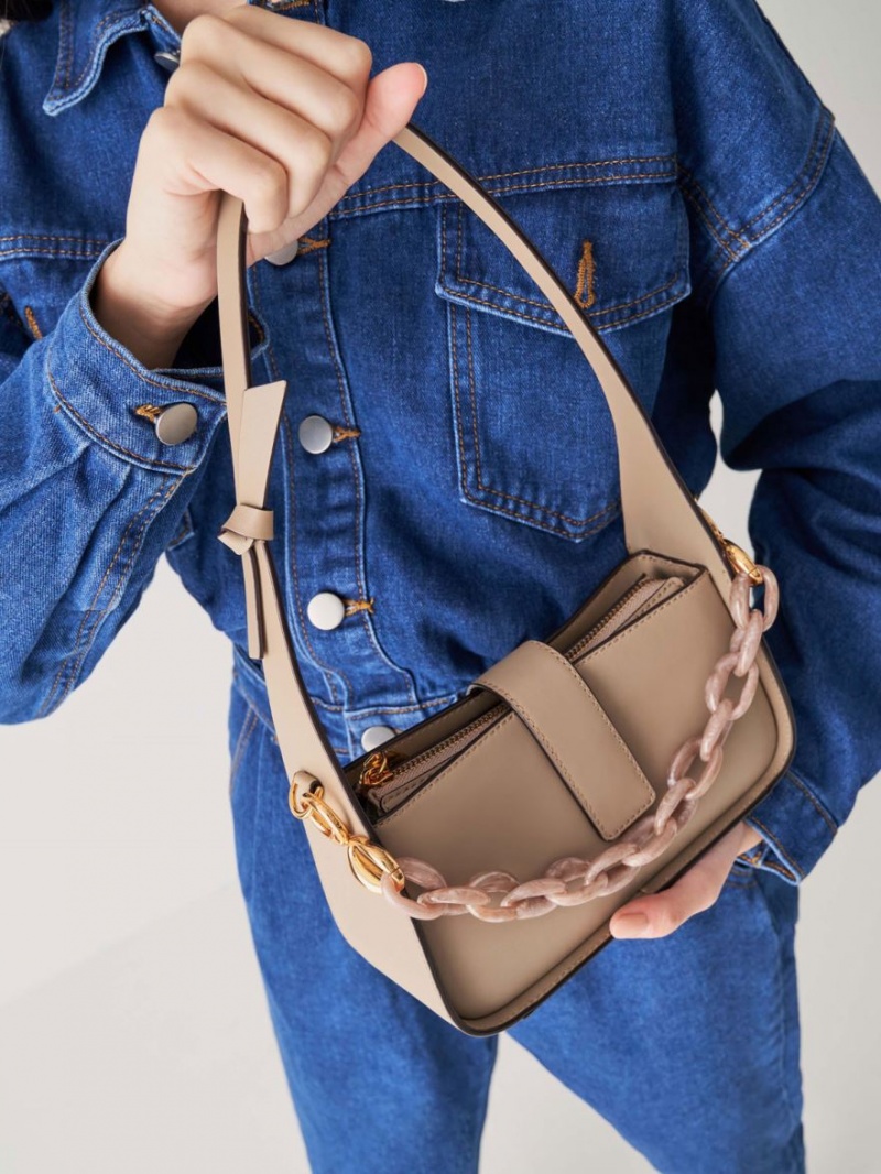 τσάντεσ tote Charles And Keith δερματινα Chain-Link Μπεζ | 82057-ZMOG