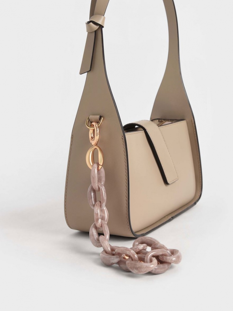 τσάντεσ tote Charles And Keith δερματινα Chain-Link Μπεζ | 82057-ZMOG
