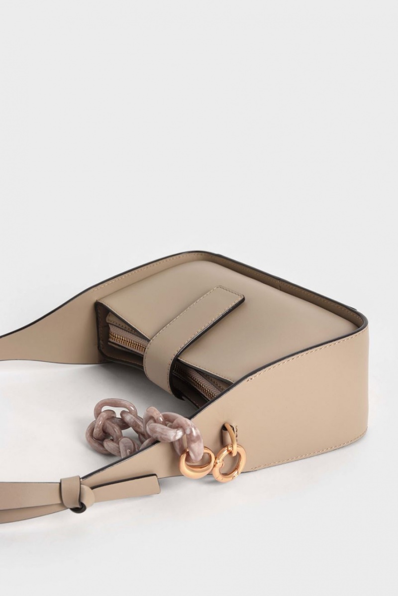 τσάντεσ tote Charles And Keith δερματινα Chain-Link Μπεζ | 82057-ZMOG