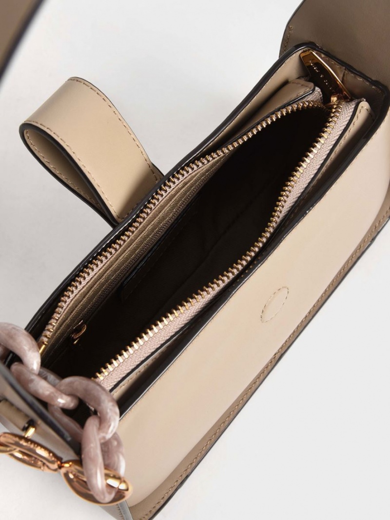 τσάντεσ tote Charles And Keith δερματινα Chain-Link Μπεζ | 82057-ZMOG