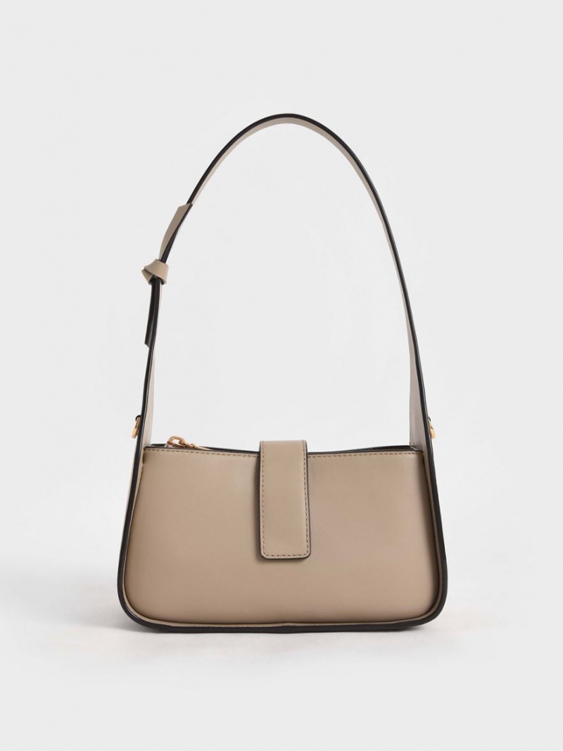 τσάντεσ tote Charles And Keith δερματινα Chain-Link Μπεζ | 82057-ZMOG