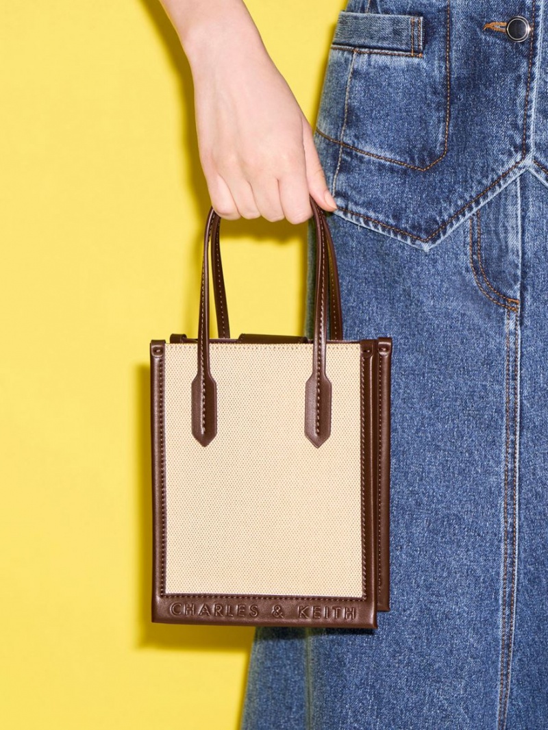 τσάντεσ tote Charles And Keith καμβα Geometric σκούρο καφε | 92468-BROD