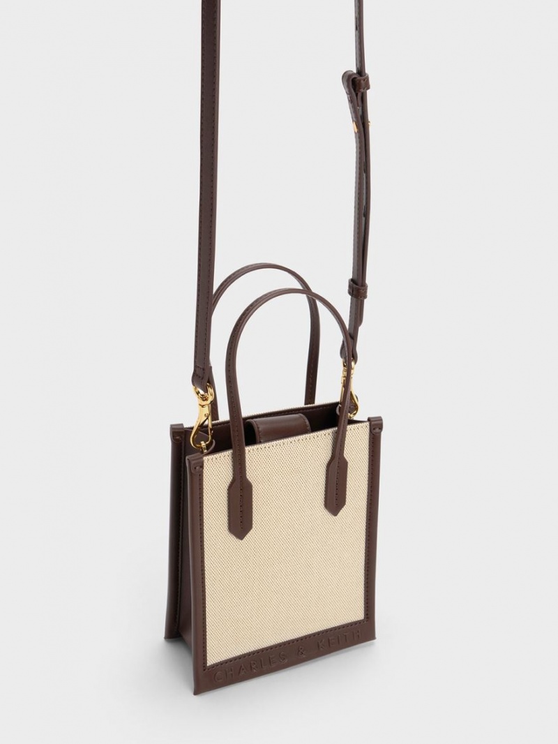 τσάντεσ tote Charles And Keith καμβα Geometric σκούρο καφε | 92468-BROD