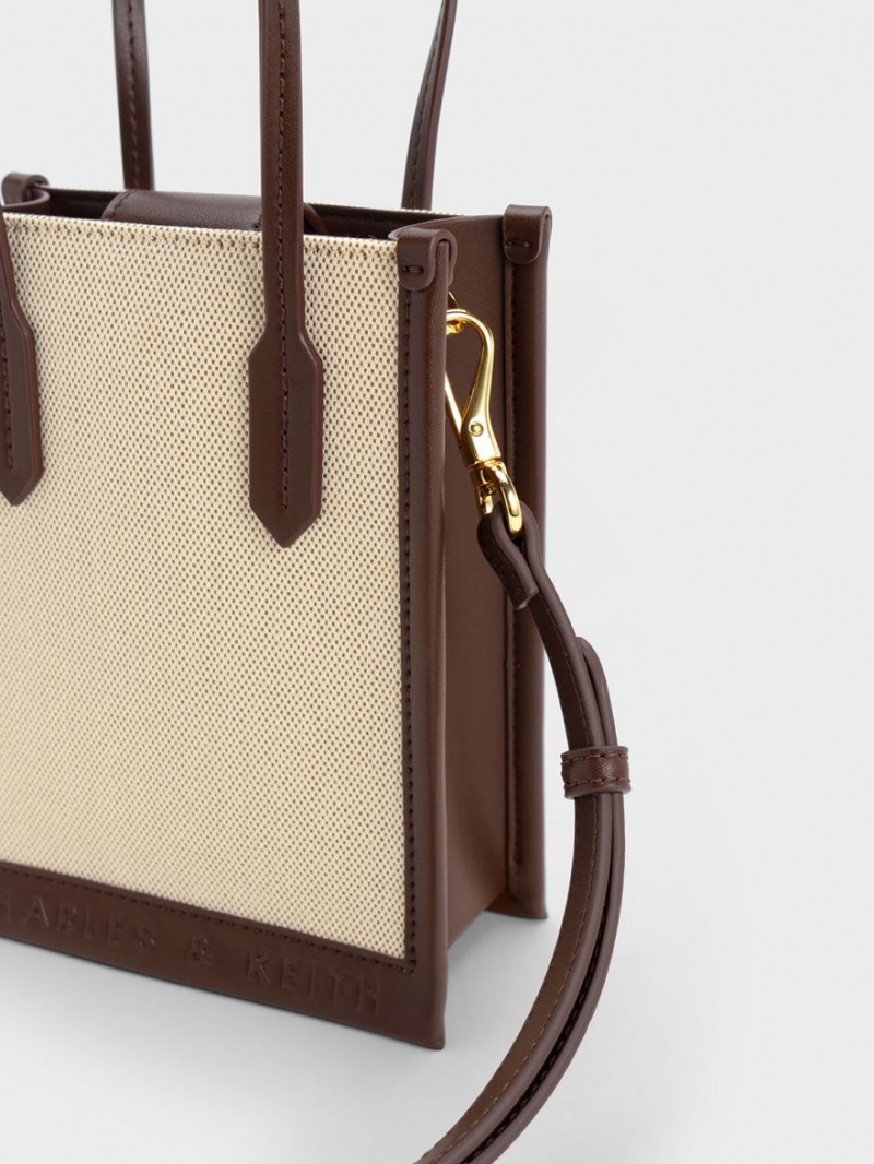 τσάντεσ tote Charles And Keith καμβα Geometric σκούρο καφε | 92468-BROD