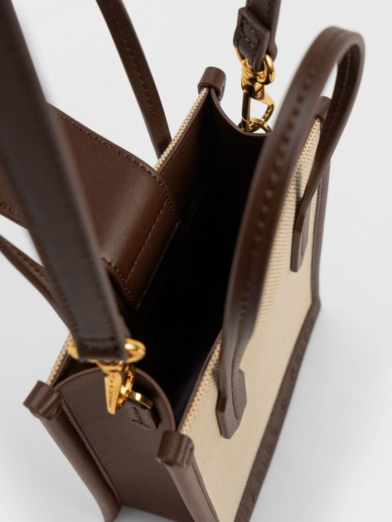 τσάντεσ tote Charles And Keith καμβα Geometric σκούρο καφε | 92468-BROD