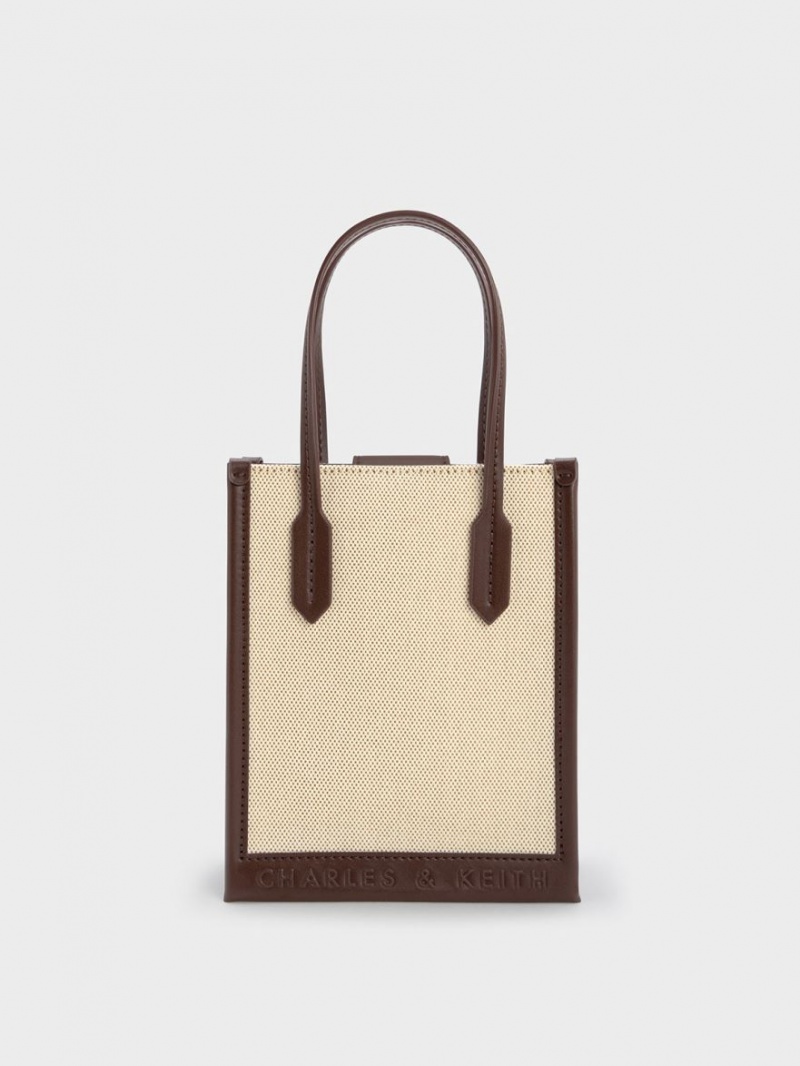 τσάντεσ tote Charles And Keith καμβα Geometric σκούρο καφε | 92468-BROD