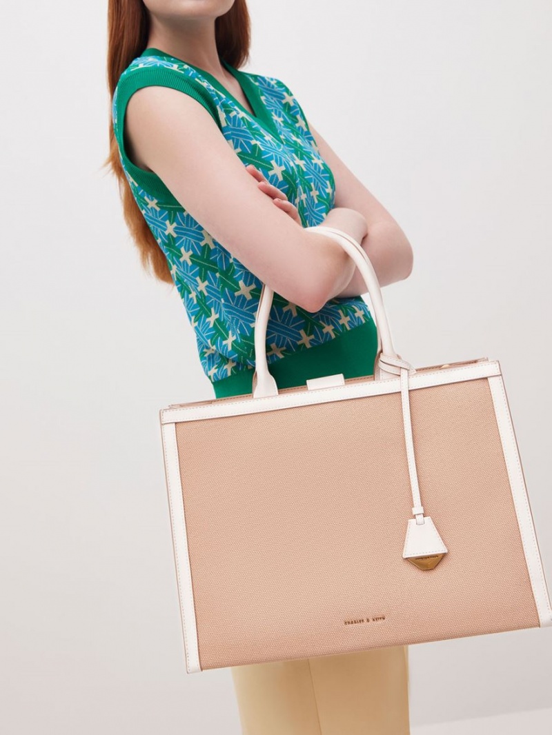 τσάντεσ tote Charles And Keith καμβα Μπεζ | 15896-TYUS