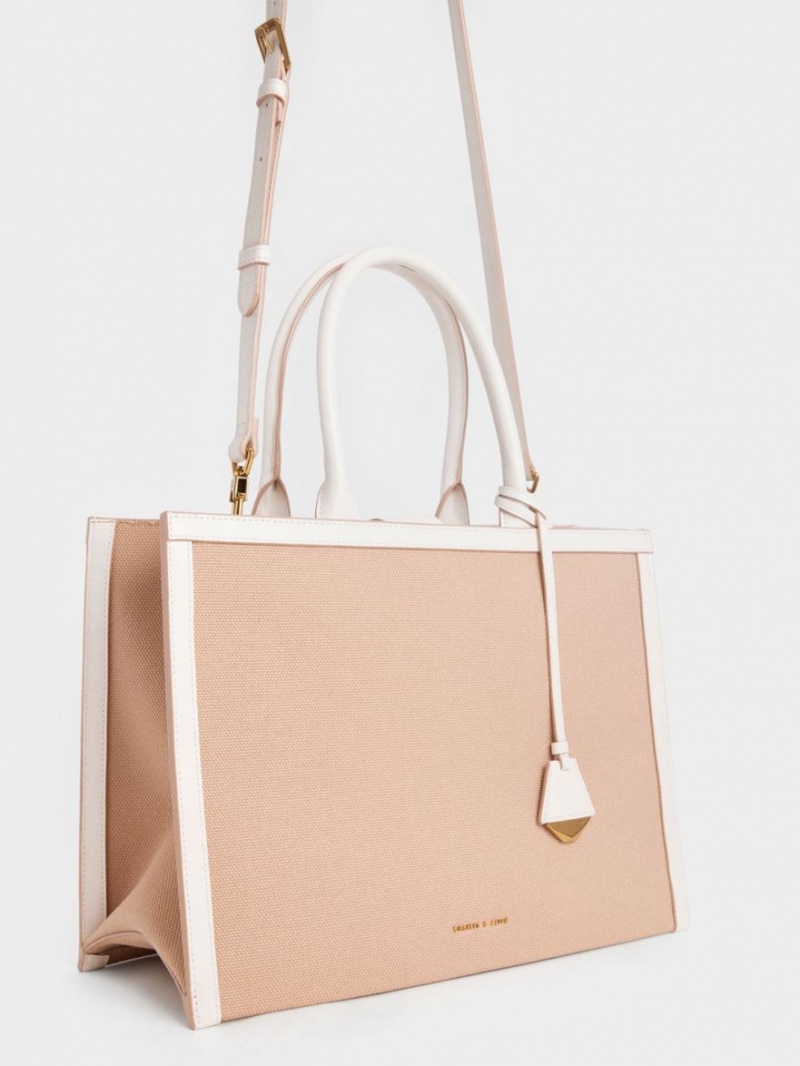 τσάντεσ tote Charles And Keith καμβα Μπεζ | 15896-TYUS