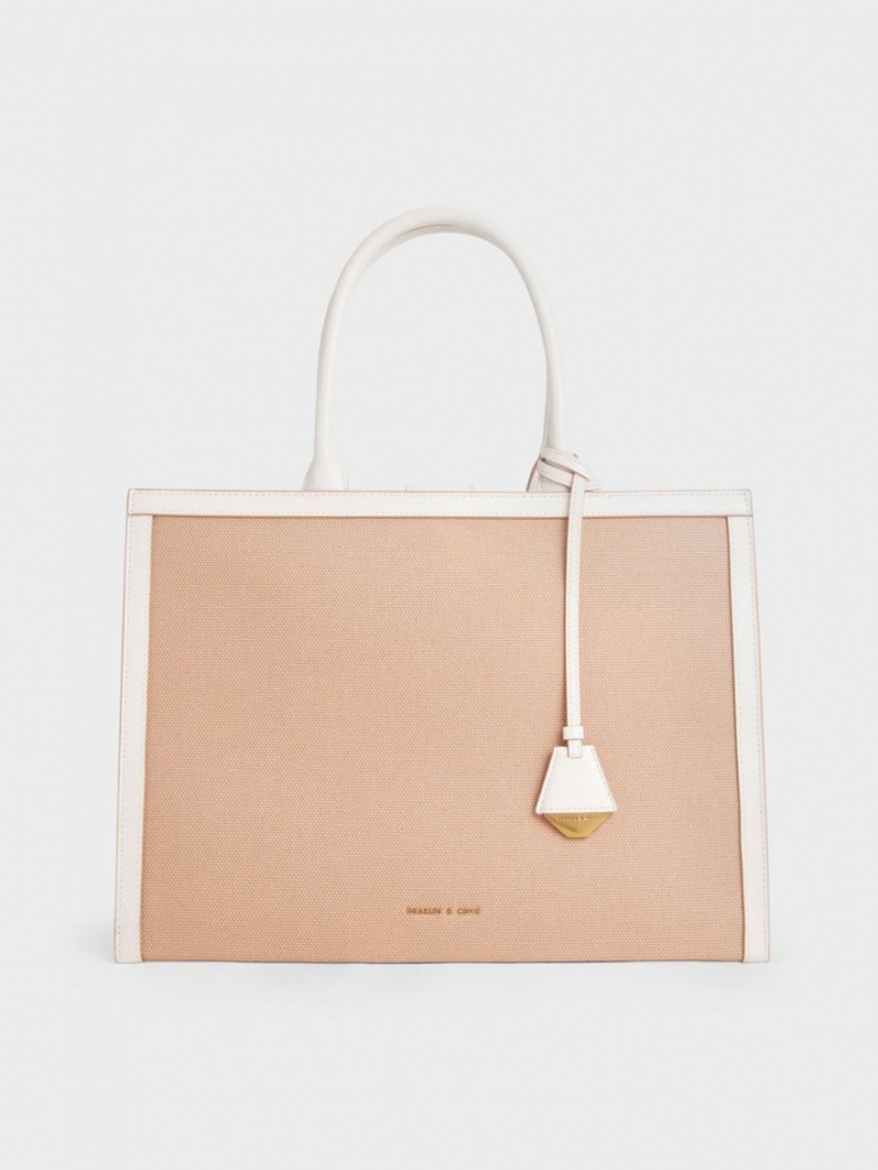 τσάντεσ tote Charles And Keith καμβα Μπεζ | 15896-TYUS