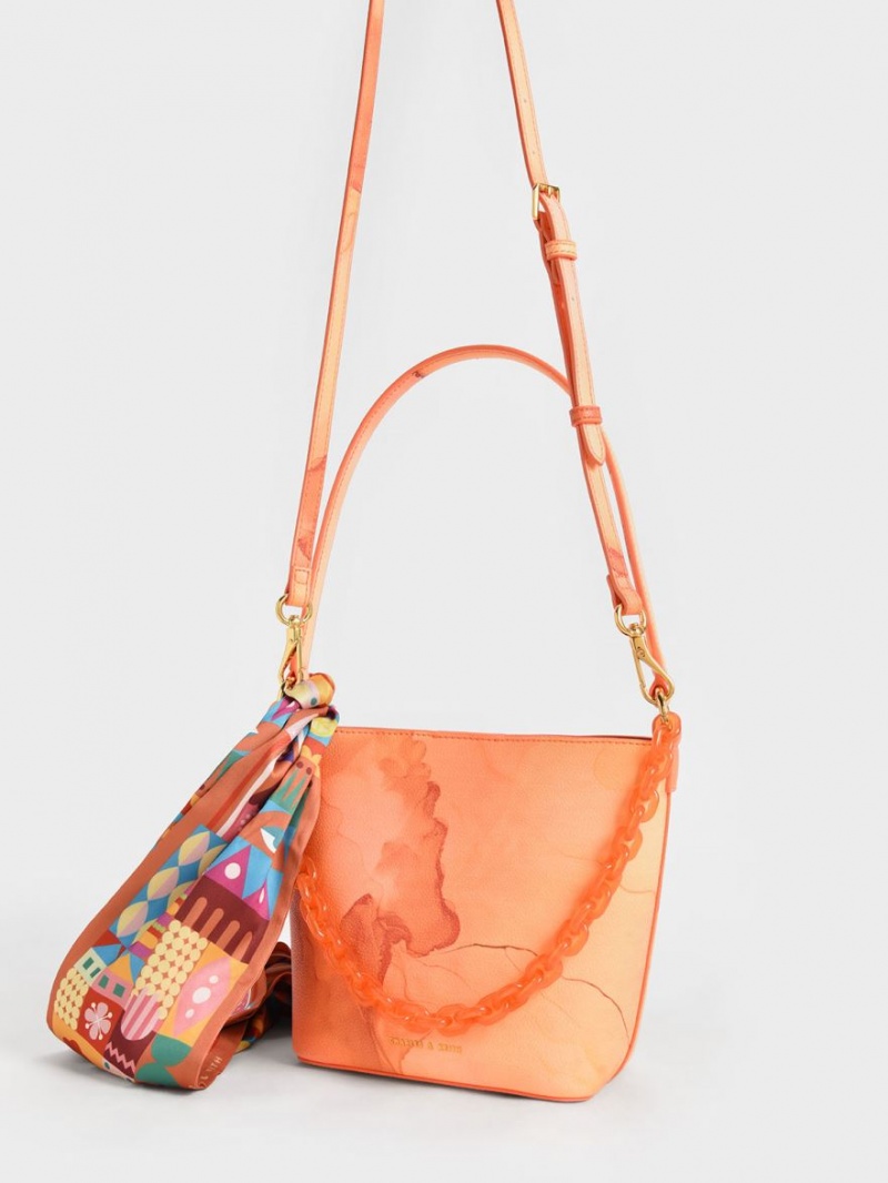 bucket bags Charles And Keith Alcott Scarf κοραλι | 40632-QVUJ