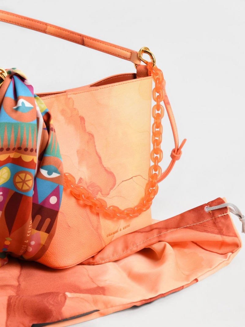 bucket bags Charles And Keith Alcott Scarf κοραλι | 40632-QVUJ