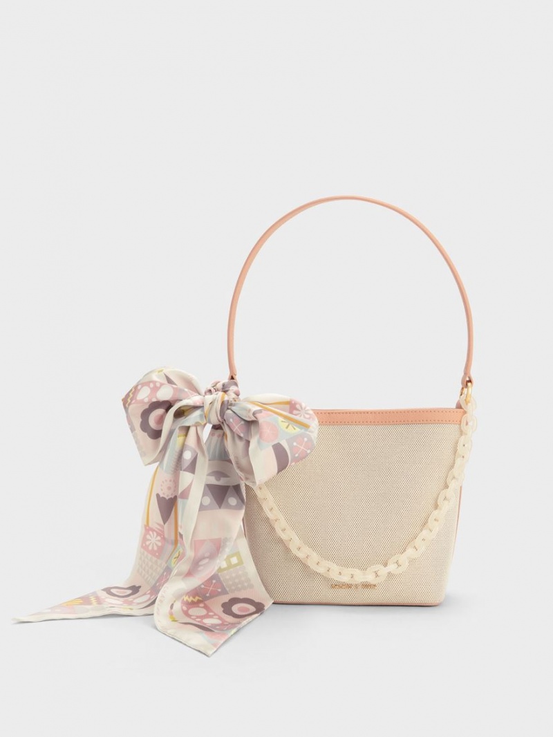 bucket bags Charles And Keith Alcott Scarf καμβα Μπεζ | 89146-ALDJ