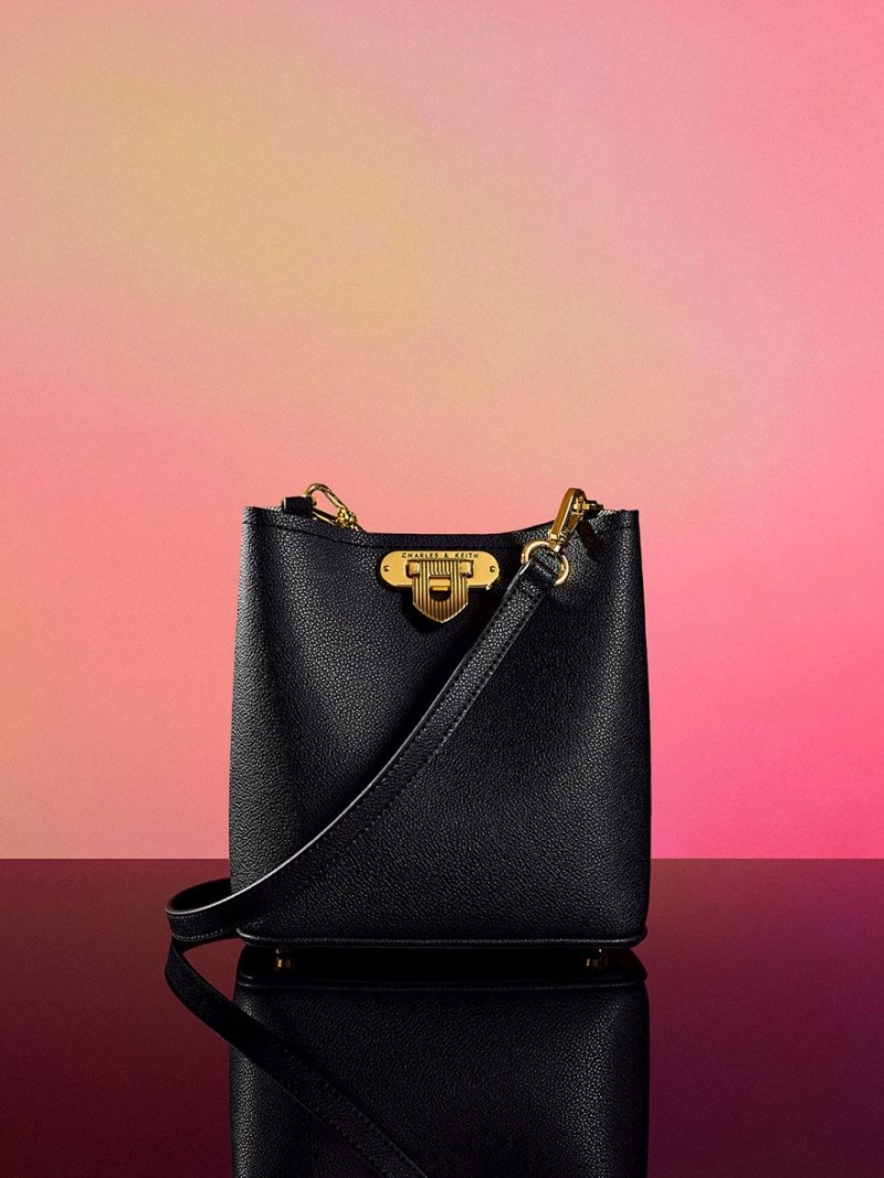 bucket bags Charles And Keith Alcott μαυρα | 28903-THEG
