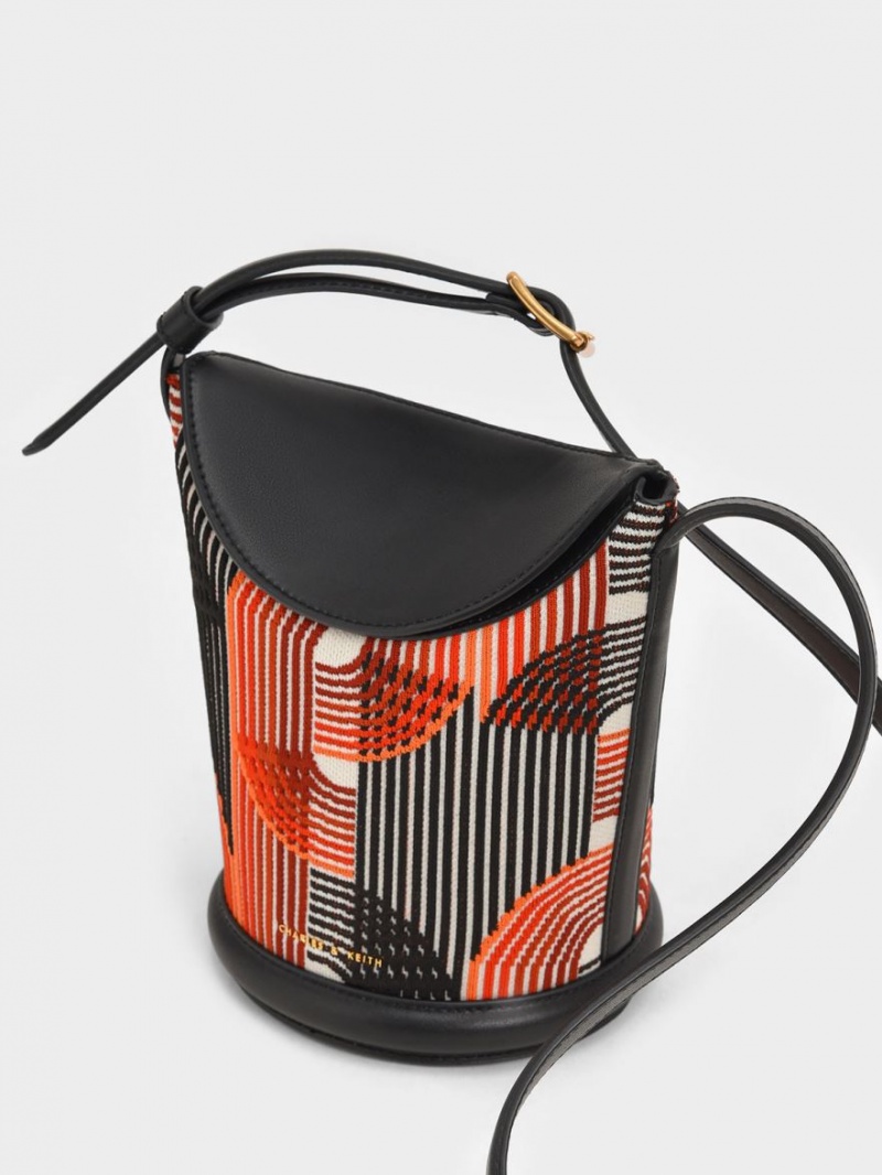 bucket bags Charles And Keith Aurea Printed Πλεκτά πορτοκαλι | 30681-XAVR