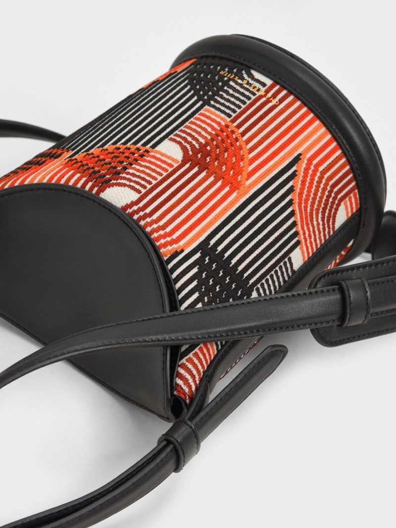 bucket bags Charles And Keith Aurea Printed Πλεκτά πορτοκαλι | 30681-XAVR