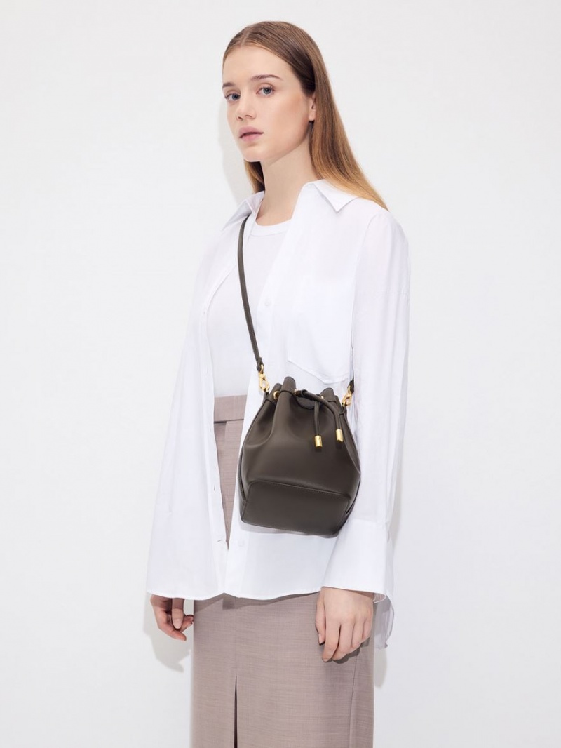bucket bags Charles And Keith Braided-Handle Drawstring μαυρα | 43769-DEYK