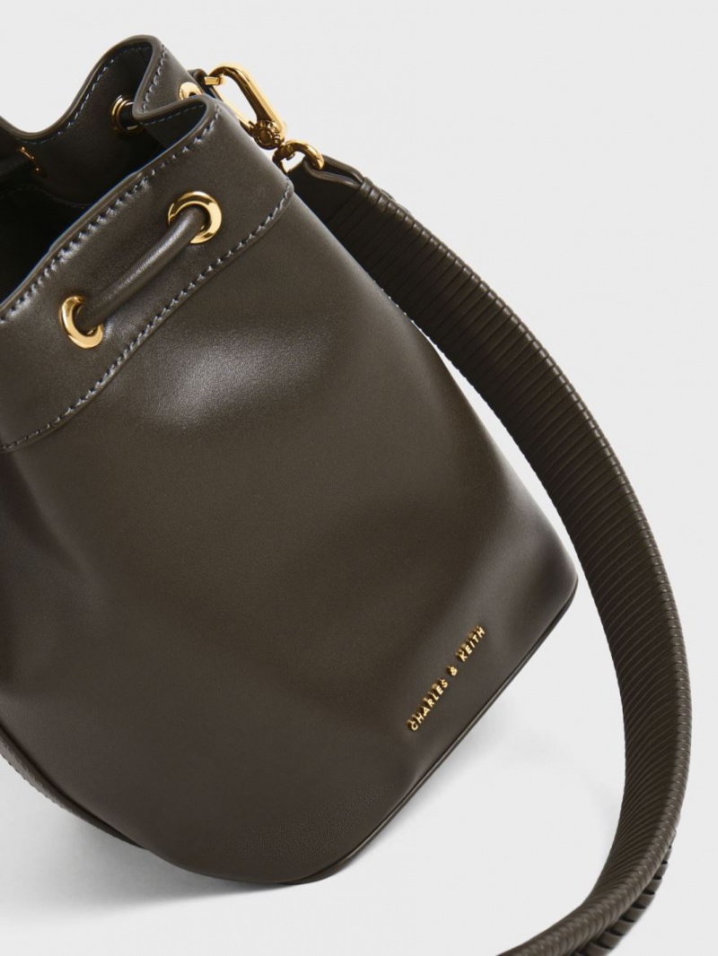 bucket bags Charles And Keith Braided-Handle Drawstring μαυρα | 43769-DEYK