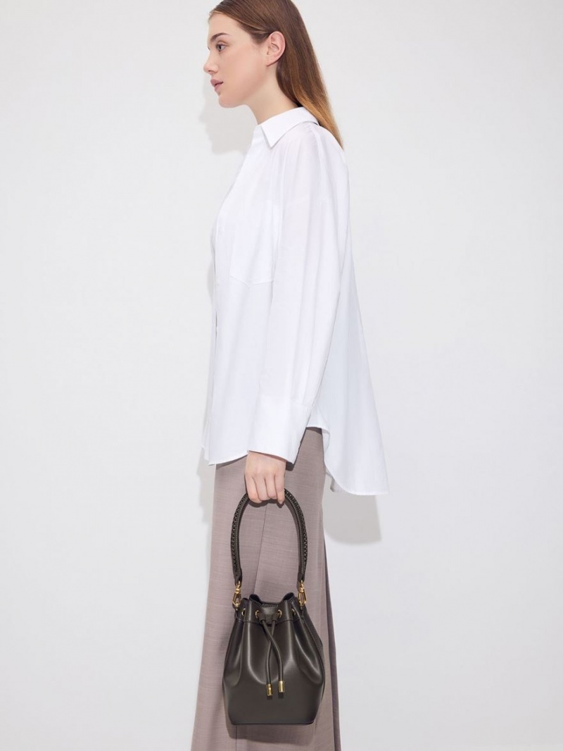 bucket bags Charles And Keith Braided-Handle Drawstring μαυρα | 43769-DEYK